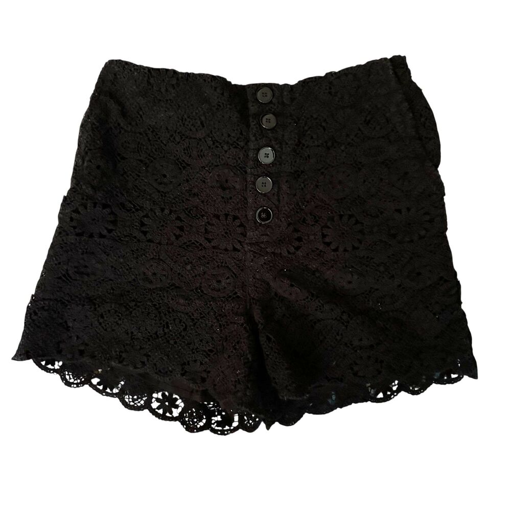 Maeve by Anthropologie Black Lace High Waisted Elastic Waist Shorts Size 4